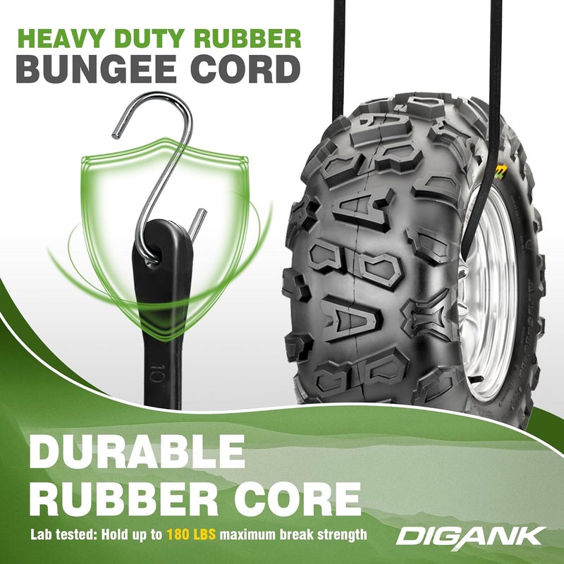 Digank Bungee Cords with Hooks (10 Pack) Heavy Duty Outdoor Rubber Tarp Straps in 10", 15", 21", 31" Sizes, Crimped S Hooks for Cargo, Bikes, Camping Gear, Luggage - Max Stretch 1.5X, Load 180 lbs - Image 4